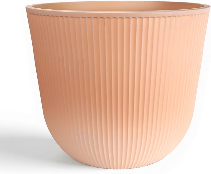 Worth Garden Round Large Planter Pot 1-Pack, 17.5" Dia x 15.5" H - Durable Plastic Terracotta Plant Tree Pots with Vertical Stripe Textured Finish, Drainage Hole for Indoor Outdoor Front Porch Patio