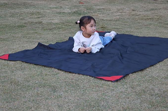 Orga'Neat Pocket Picnic Blanket, Beach Mat Waterproof Sandproof, Compact Lightweight Small Tarp for Camping, Hiking, Backpacking, Festival, Travel, Foldable in Bags (Black/Red, 55"x79")