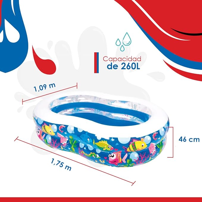 Sun Club AVENLI Figure 8 Pool - Large Pool Fun Sea Animals for Children from 6 Years, 175 x 109 cm, Blue, L, JL-211806