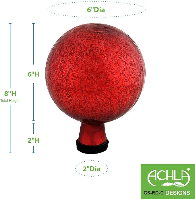 Achla Designs G6-RD-C, Red 6-Inch Crackle Gazing Globe Ball, 6