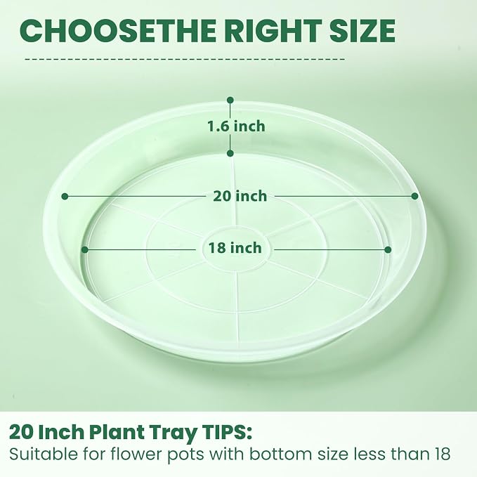 4 Pack 16 17 18 19 20 21 22 Inch Clear Plastic Plant Saucers for Indoors, Durable Plant Trays for Pots and Plant Water Catcher Tray with No Holes, Reusable Plastic Tray for Plant (20''-4Pack)