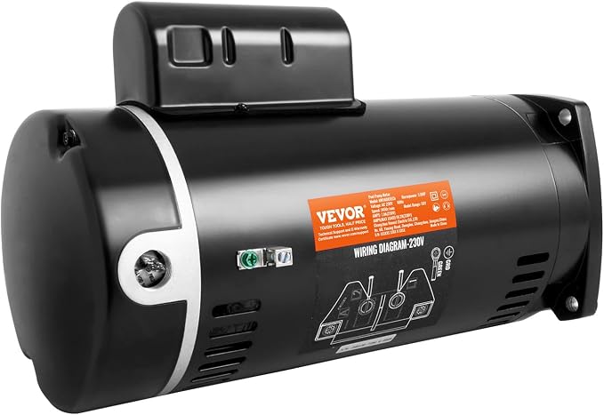 VEVOR 2 HP Pool Pump Motor, 3450 RPM High Speed, 230V (7.8 Amps), 50μF/250V Capacitor, 1.3 SF, CCW Rotation, 56Y Square Flange Replacement Motor for Swimming Pools, Spa Centers