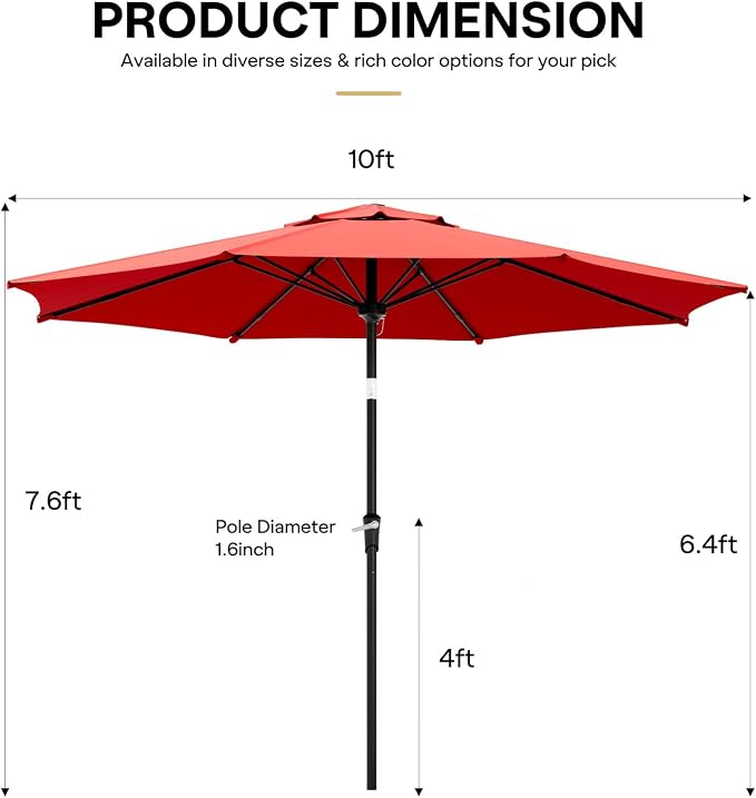Sannwsg Outdoor Patio Umbrella,Table Umbrella with Push Button Tilt and Crank,Market Umbrella with 8 Sturdy Ribs,Yard Umbrella