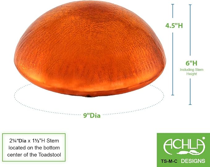 Achla Designs Glass Toadstool Mushroom Gazing Ball, Mandarin