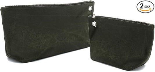 Multi-Purpose Tool Storage Bag - 16OZ Waxed Canvas Tools Organizer Pouches for Men Women | 1 Small + 1 Large | Army Green, Portable Item Collection Pouch for Coins Pliers Nuts