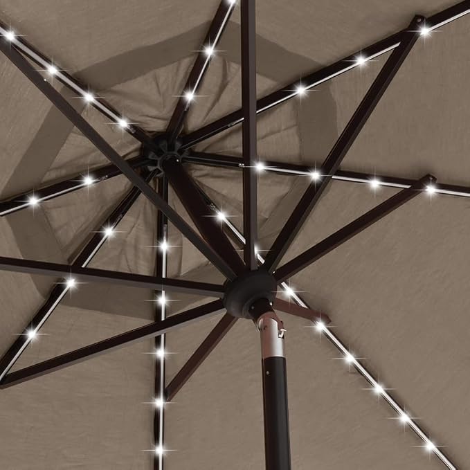 EliteShade USA 10-Year-Non-Fading 9ft 3-Tier Market Patio Umbrella, Commercial Table Umbrella with 80 Solar LED Lights, Crank Open, Windproof & UPF 50+ UV Protection for Garden, Deck, Pool, Backyard, Mushroom