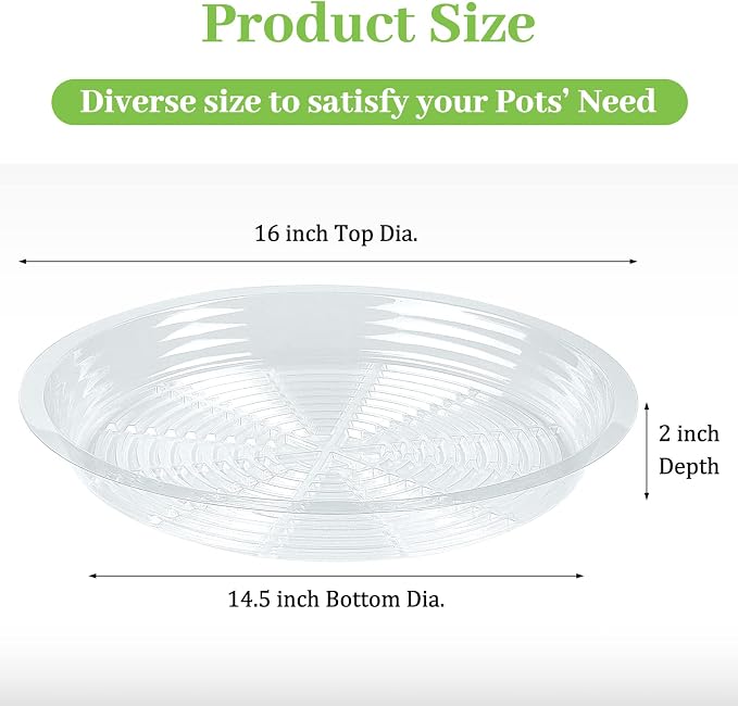 Shellwei 18 Pack 16 Inch Plastic Plant Saucers Extra Large Clear Flower Pot Drip Trays Plants Drip Tray Plant Drainage Tray Plants Saucer Trays for Indoors Outdoors