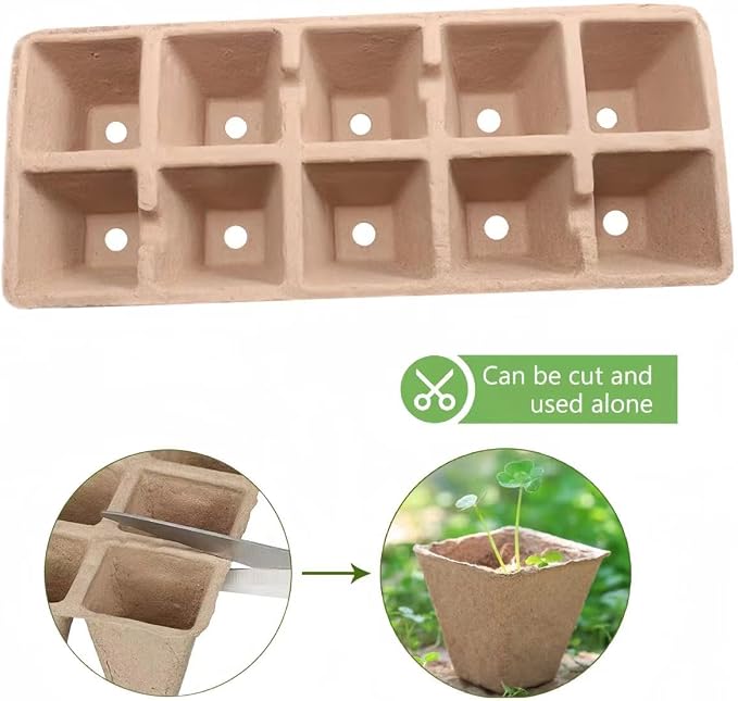 480 Cells Seed Starter Tray, 48 Pack Biodegradable Peat Pots with 48 Plant Labels, Organic Seed Starting Trays kit