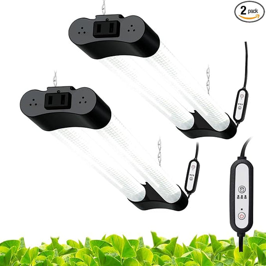 Hlite LED Grow Light 16 inch, Hanging Full Spectrum Linkable 2 Pack | Linkable Plant Grow Lights for Indoor Plants, Auto On/Off Timer, Seed Starting to Bloom, Plug and Hanging, White