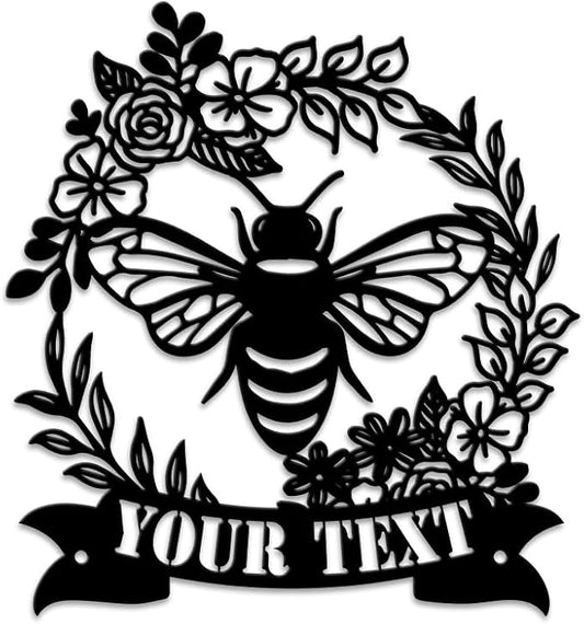 MeMate Personalized Metal Plaques, 8" - 24" Outdoor Decor, Bee & Flower Garden Signs, Rustic Shed Signs