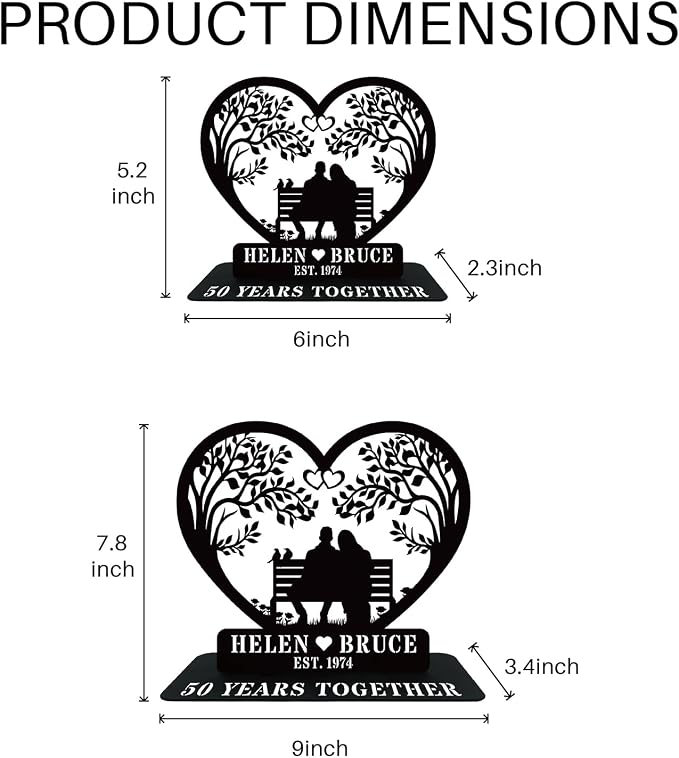 Personalized Valentines Day Gifts, Personalized 50th Wedding Anniversary Sign Gifts for Couples, Tabletop Metal Wedding Anniversary Sign, Custom Engraved Metal Sign