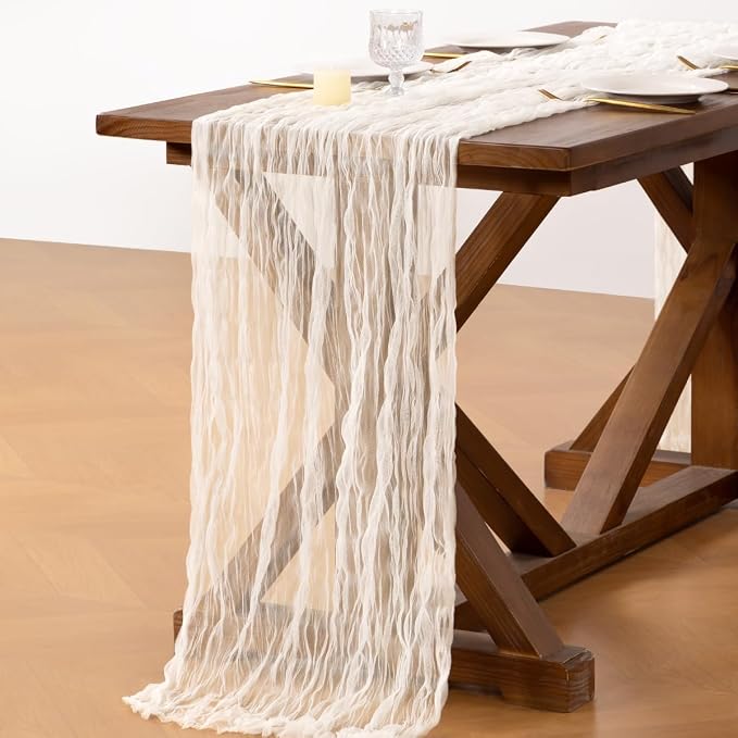 Socomi Ivory Cheesecloth Table Runner Tulle Gauze Cheese clothBoho Rustic 120 inch 10FT Runner for Wedding Party Baby Shower Birthday Holiday Decorations 1pc