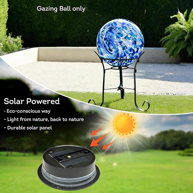 Lily's Home Gazing Ball - 7.68" Glass Globe with Solar Powered Lights - Outdoor Solar Lights for Yard & Patio - Garden Decor - Automatic On/Off Photosensitive Switch - Blue