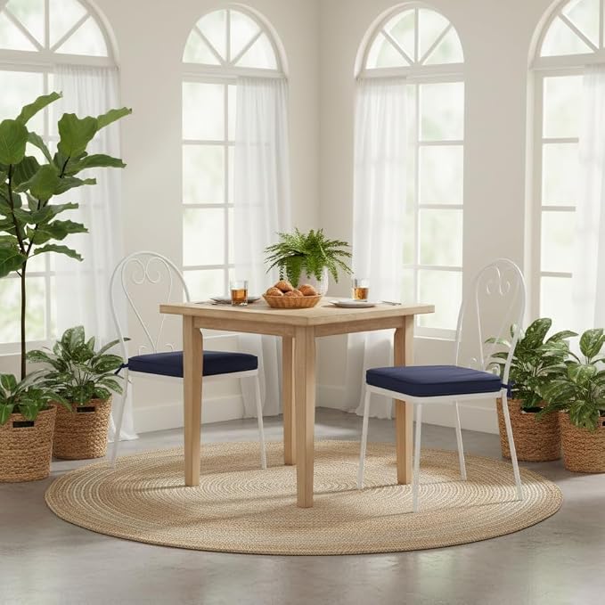 Sunbrella 18" x 18" Dining Chair Pad Cushion with Corded Edge, Soft Fiber Batting Insert, Removable Reversible Cover & Ties - Canvas Navy