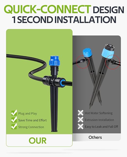 HIRALIY 59FT Drip Irrigation Kit with Water Timer, Quick-Connect Garden Watering System with 15 Adjustable Misting Nozzles, 1/4 in Tubing for Greenhouse, Hanging Plants & Raised Beds