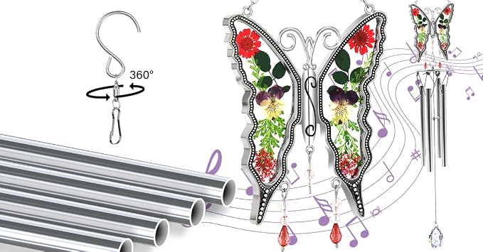 KY&BOSAM Butterfly Wind Chimes for Outside Memorial Sympathy Gifts 20" Memorial Wind Chime for Loss of Loved One Butterfly Sympathy Wind Chimes Remembrance Condolence Bereavement Gift for Loss of Mom