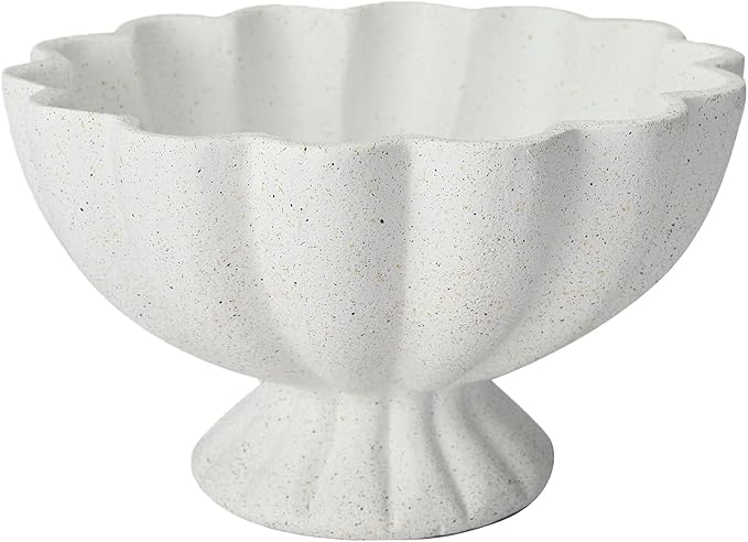 Pedestal Decorative Bowl Home Decor - 7.9" Morden Resin Handmade Decorative Fruit Bowl for Kitchen Counter, Chic Ruffle Bowl Centerpiece Decor for Dining Table Coffee Table (Spotted White)