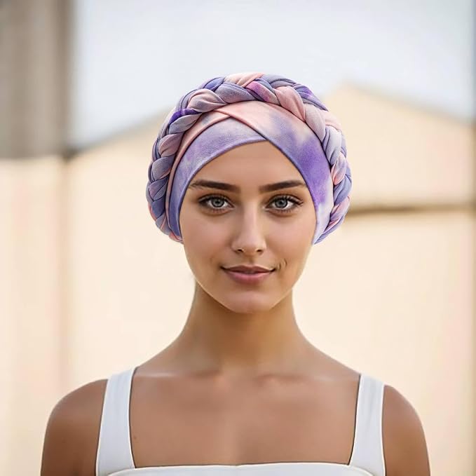 DRESHOW African Women Turban Caps Beanie Twist Headscarf Pre-Tied Twisted Braid Headwraps for Women Chemo Cancer Cap