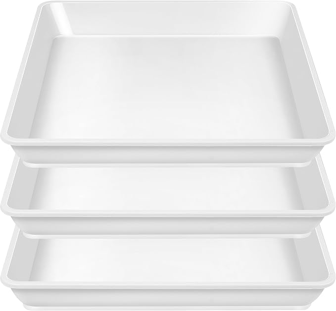 LWALRS 3 Pack Square Plant Saucer 20 22 Inch, Heavy Plastic Water Tray Tor Plants, Planters for Indoors and Outdoors Plants, Deep Plant Trays for Pots, Extra Large Plant Saucers (20 inch, White)