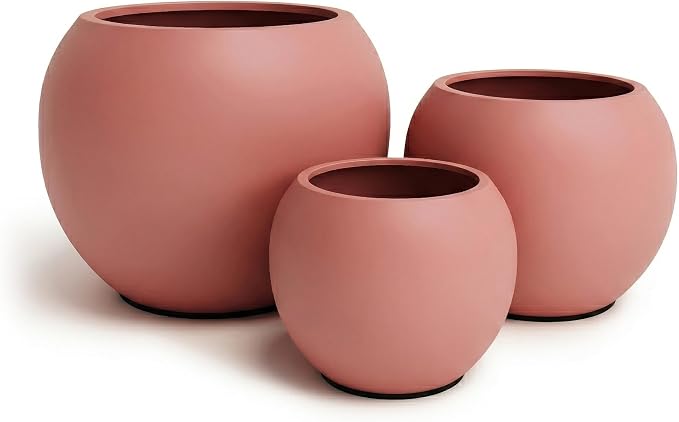DTY Premium Mt Sherman Fiberstone Sphere Planter for Indoor Outdoor Use, Round Pot for Olive Tree, Lightweight, Smooth Finishes. 2 Coco Mats. Terracotta, Small 12.6" D x 10'' H. 8.5” Pot Opening