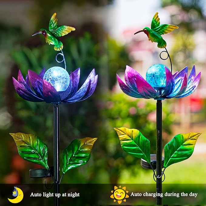 Solar Wind Spinners Outdoor, Solar Wind Spinner with Cracked Ball Lights,Garden Spinners for Yard, Garden, Patio, Lawn Decor (Purple)
