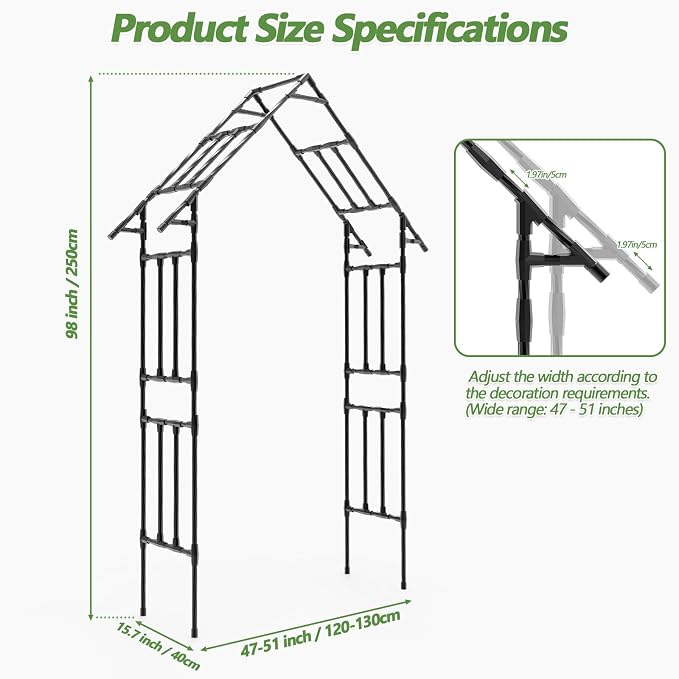 Garden Arch Trellis - 48"-51"(L)*98"(H)*16"(W), Garden Arch Arbor Trellis for Climbing Plants Outdoor - Triangular Pointed Garden Arch for Lawn, Party, Ceremony Wedding Decoration