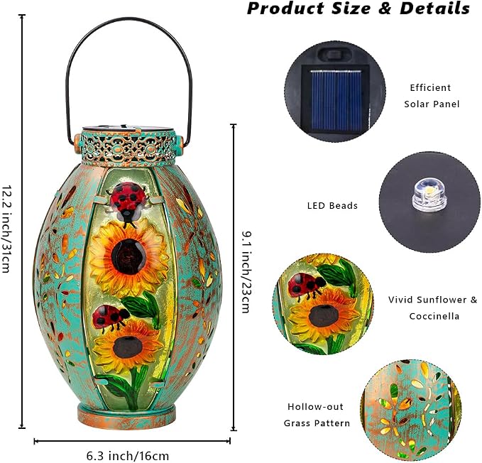 STARSOUL Solar Lantern Outdoor Waterproof, Hanging Solar Lantern for Patio Garden Yard Decor, Sunflower Garden Decor, Sunflower Gift for Women