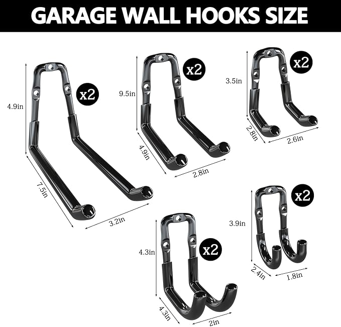 3-H Garage Hooks, Heavy Duty 10 Pack Wall Mount Storage Organizer