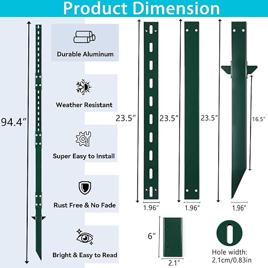8 Ft Sign Post for Outside, Heavy Duty Yard Signs Stakes, 96 inch Metal Lawn Pole with Holes for Events, Parking, Garage, Bar, Easy Assembly,Rust-Resistant Durable DIY 2Pcs Green
