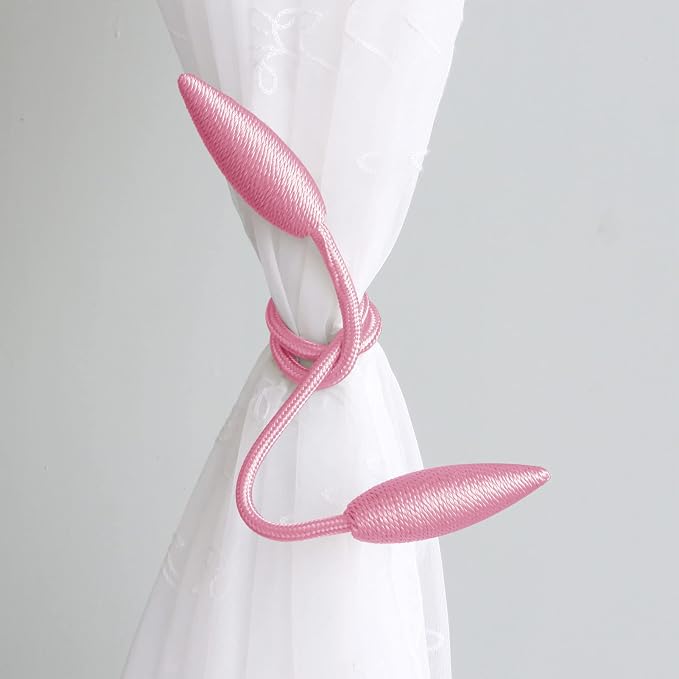 Valea Home 2 Pieces Curtain Tiebacks Clips Creative Window Drape Twist Tie Backs European Style Custom Made Curtain Holders Decorative Draperies Holdbacks, Pink