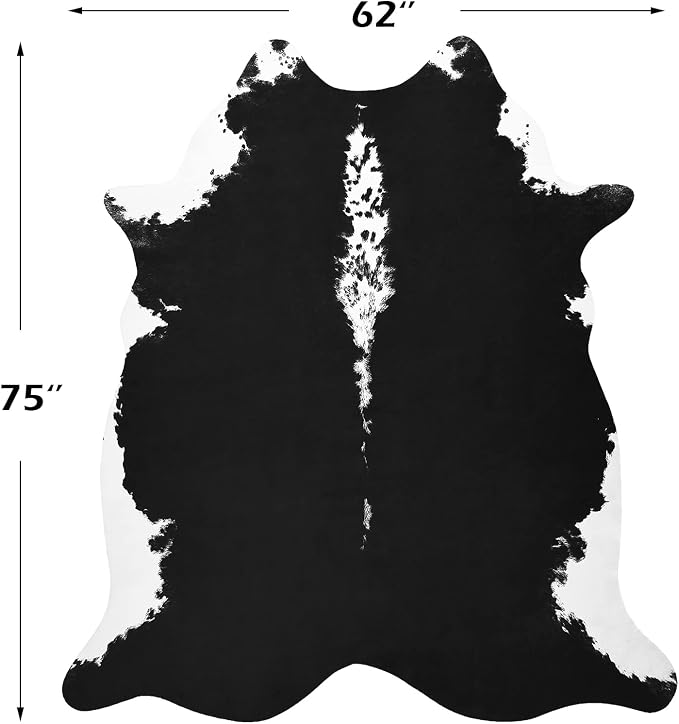 BENRON Faux Cowhide Rug, Cow Print Rug for Living Room Bedroom 5.2x6.2ft | Western cow hide rug for Cowboy Cowgirl Home Decor, Washable Rugs with Irregular Animal Skins and Hides Non Slip, Black