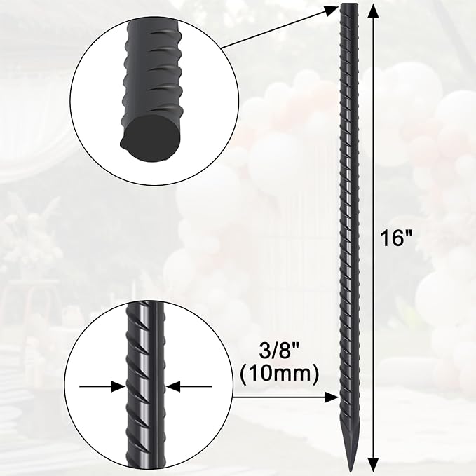 Straight Rebar Stakes 16 Inch 34 Pack Garden Spikes with Chisel Point End Metal Stakes for Ground Heavy Duty 3/8 Inch Thickness Tree Stake Kit for Concrete, Landscape Timber (Black) | Heavy Duty 3/8" Diameter Metal Spikes with Chisel Point End for for ...
