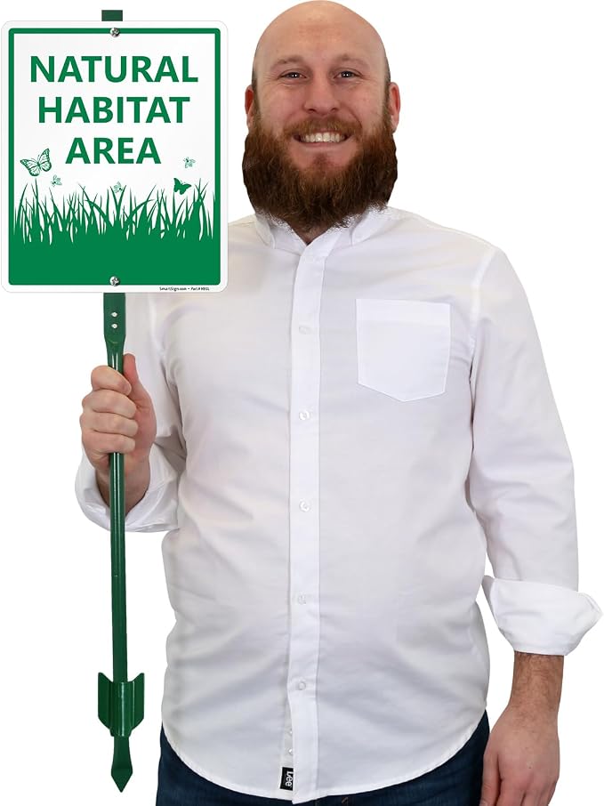 SmartSign 12 x 10 inch Natural Habitat Area Yard Sign & Stake Kit, 40 mil Laminated Rustproof Aluminum, 3 foot Stake, Green and White, Set of 1, For Lawn, Garden