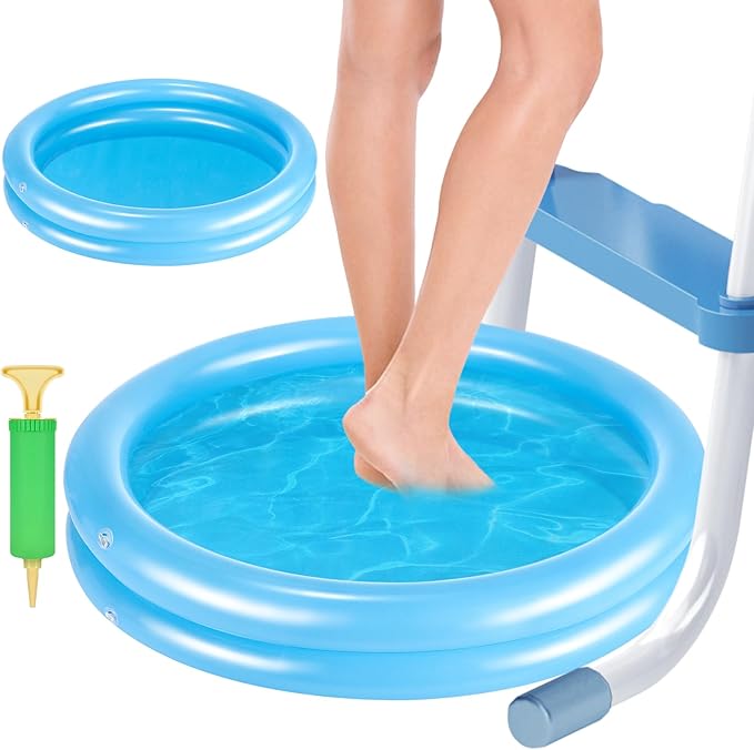 2 Pack Blue Inflatable Pool Foot Bath Basin, Swimming Pool Clean Feet | Foot Soaking Bath Basin for Pool Entry Ladder, Home Spa Treatment for Above Ground Pools