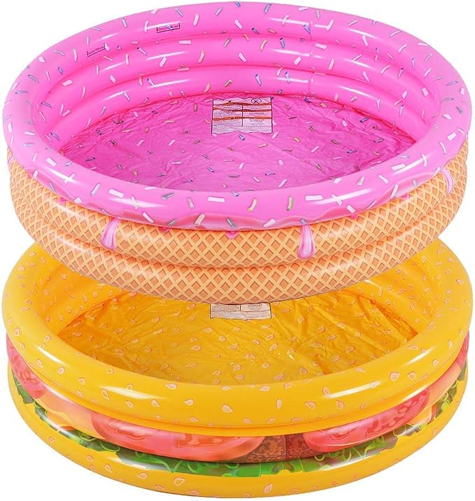 Kiddie Pool, Inflatable Pool for Kids, Ice Cream(Donut) and Hamburger 3 Ring Swimming Pool, Ideal Blow Up Pool in Summer, 45 Inches Inflatable Baby Pool