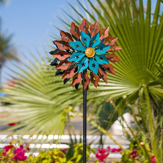 Viveta Kinetic Wind Spinner, 13" Dia Metal Wind Sculptures | 360 Degrees Rotating Windmill for Yard and Garden