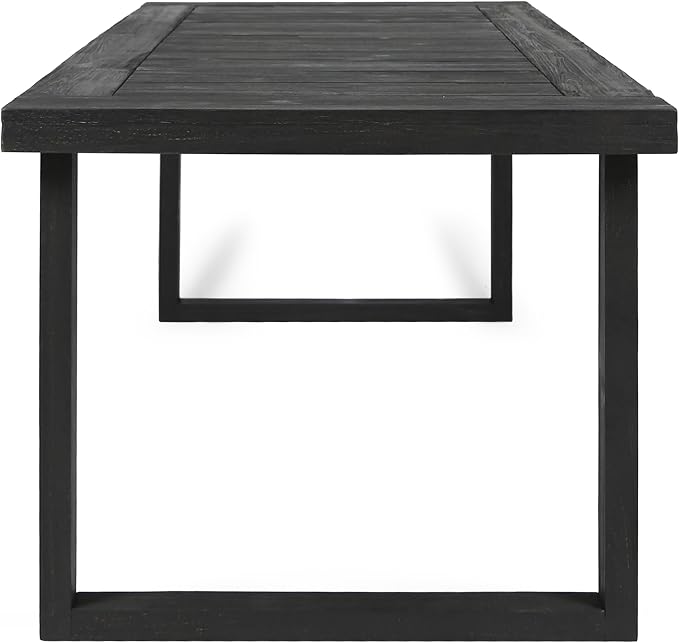 Merax 69" Outdoor Acacia Wood Dining Table, Rectangular Patio Table with Slatted Surface, Sandblast Dark Gray Finish