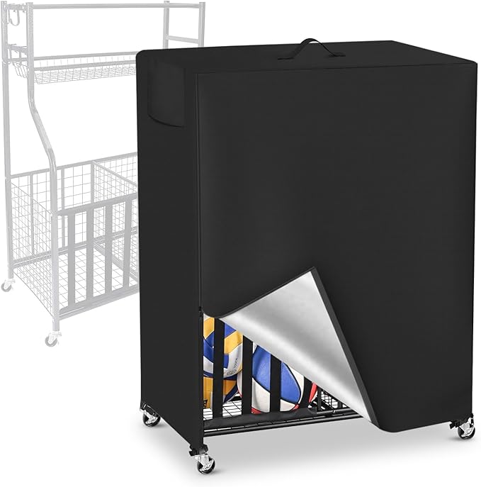 Basketball Rack Cover Garage Sports Equipment Organizer Cover for Ball Storage Rack Waterproof & Dustproof Sports Organizer Bag 38" L x 18" W x 45" H Black
