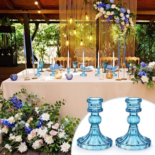 Maxcheck Set of 6 Glass Taper Candle Holders,Blue - Image 2