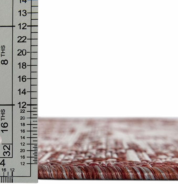 Unique Loom Outdoor Aztec Collection Area Rug - Coba (7' 10" Square, Rust Red/ Ivory)