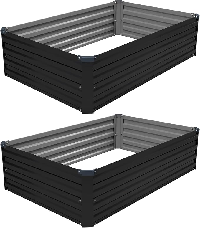 2PCS 4x3x1ft Galvanized Raised Garden Kit,Metal Planter Box,Black | Outdoor Elevated Metal Planter Box For Vegetables, Flowers & Herbs. Rustproof Galvanized Steel, Open Drainage, Easy Assembly