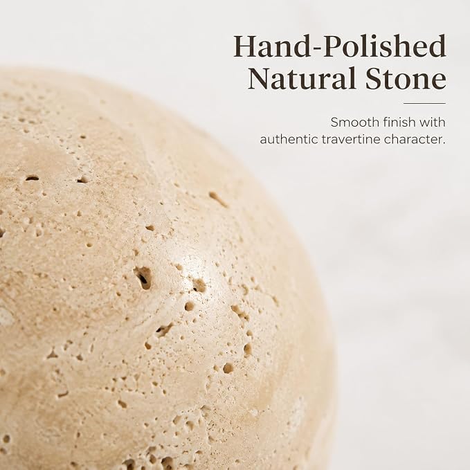 Natural Travertine Decorative Sphere, 3.94 Inch Stone Ball Decor, Hand-Polished Beige Orb Accent for Coffee Table, Shelf, Dresser and Living Room