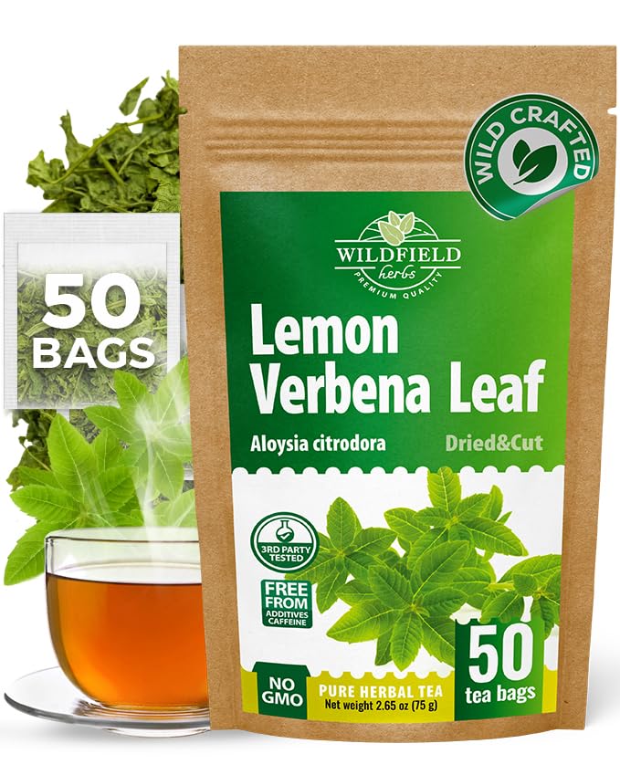 50 Bags Lemon Verbena Tea Dried Cut Leaves Herb Cedron (Aloysia Citrodora) - 50 Count 1.5g Lemon Beebrush Loose Leaf Herbal Tea Bags Te De Verbena De Limon