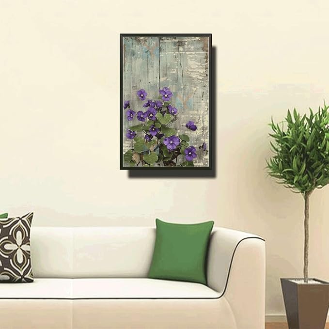 Metal Sign Tin Sign Vintage Shabby Chic Violets Tin Sign for Antique Artistry Delicate Vintage Paintings and Distressed Wood Metal Signs Vintage for Restaurant 6×8 Inches with Metal Frame