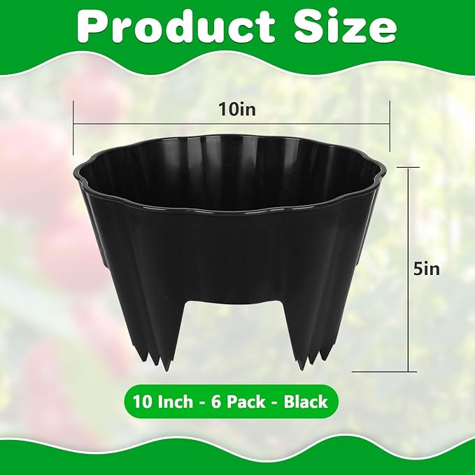 6 Pack of 10 Inch Planting Grow Rings, Planting Protective Round Garden Edging, Keeping Plants Separated, Weed Control and Directing Water to the Roots (10 Inch - 6 Pack - Black)