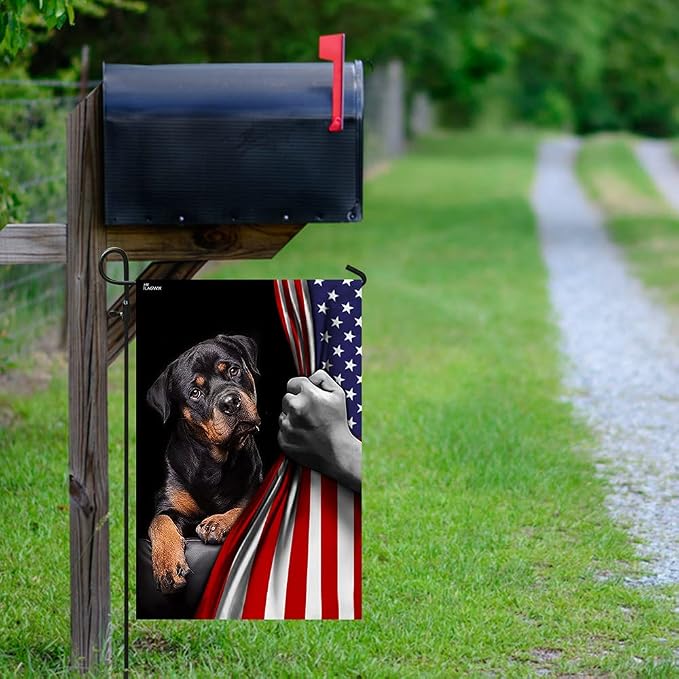 FLAGWIX American Flag - Rottweiler Dog Lover American US Flag, 4th of July Decorations for Inside, Outside, Garden Flag (11.5" x 17.5") - USA Flags Premium Polyester, Decorative Indoor Outdoor Flag