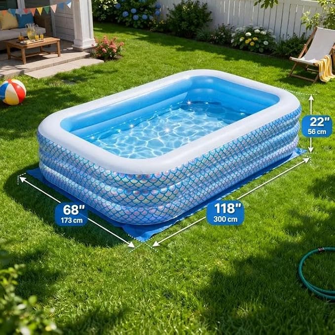 Inflatable Swimming Pool for Kids and Adults- 118" x 68" x 22" Family Full-Sized Blow Up Pools for Kids-Thickened Durable Above Ground Swimming Pool Backyard Lawn, Summer Party Outdoor and Indoor
