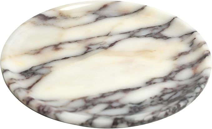 DUANYAN Natural Marble Tray, Coffee Table, Food, Fruit, Paper Cup, Cake Display, Coffee bar, Family Gatherings, Seasonal Holiday Decoration Tray(Viola-circular-9.8"x9.8"x0.7")