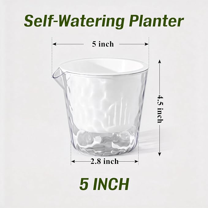 InmeRun Plant Pots Indoor Plastic Flower Pots Outdoor 5 inch Set of 6 Pack with Drainage Holes and Saucers for Garden Pots (self Watering 5in-6p)