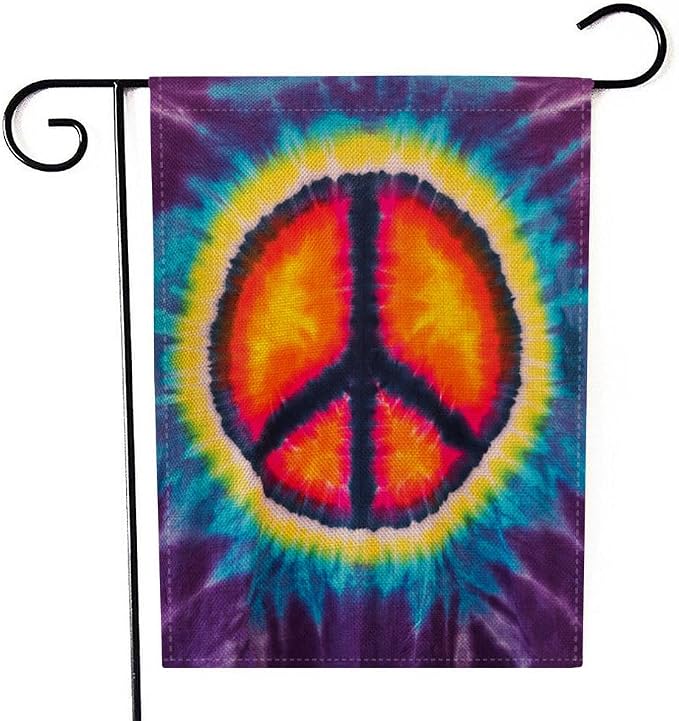 EMMTEEY World Peace Garden Flag Double Sided Burlap Decor 12.5X18 Inch Tie Dye Garden Flag Decorative Small Yard Flags for Outside
